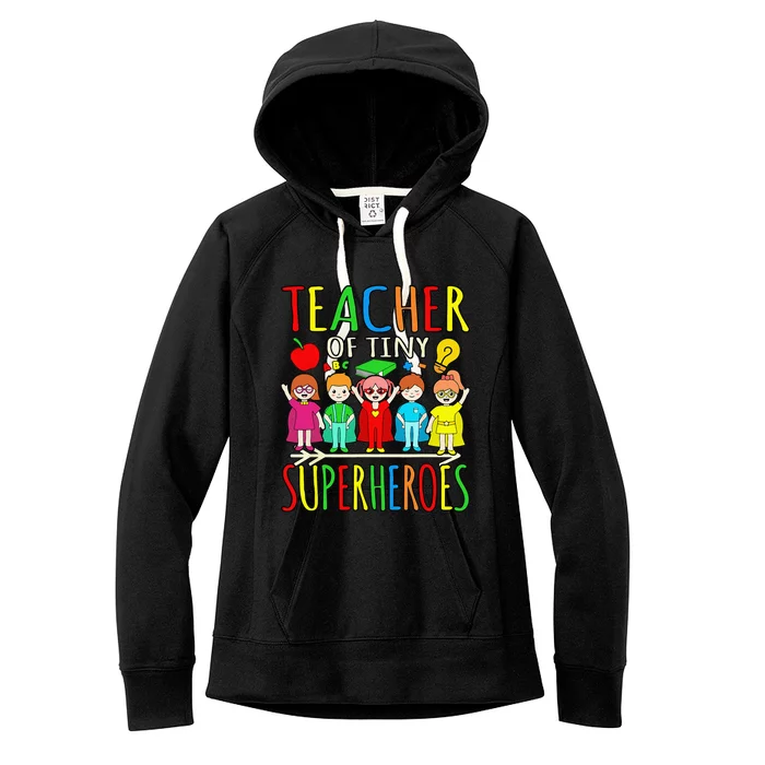 Teacher Of Tiny Superheroes First Day Back To School Graphic Women's Fleece Hoodie