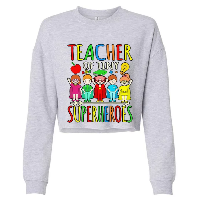 Teacher Of Tiny Superheroes First Day Back To School Graphic Cropped Pullover Crew