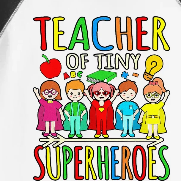 Teacher Of Tiny Superheroes First Day Back To School Graphic Toddler Fine Jersey T-Shirt