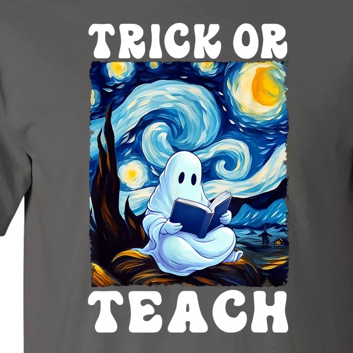 Trick Or Teach Cute Ghost Reading Book Teacher Halloween Gift Tall T-Shirt