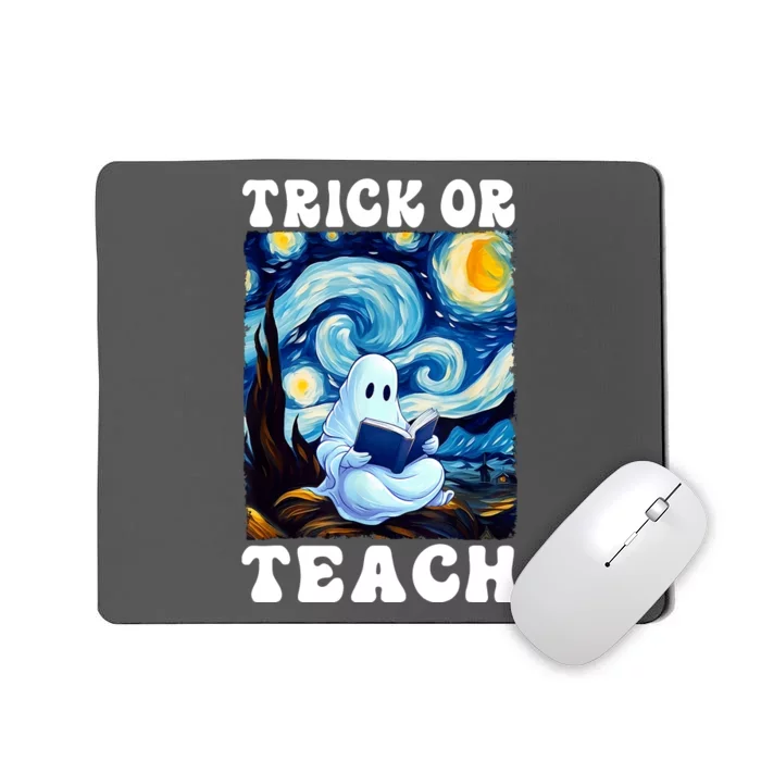 Trick Or Teach Cute Ghost Reading Book Teacher Halloween Gift Mousepad