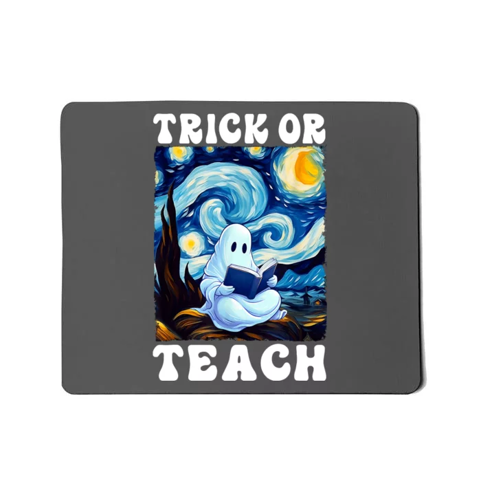 Trick Or Teach Cute Ghost Reading Book Teacher Halloween Gift Mousepad