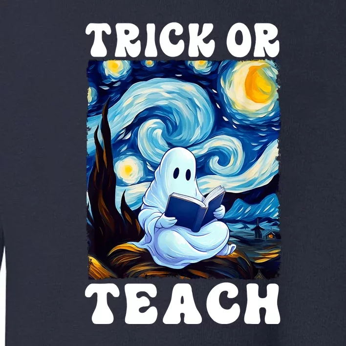 Trick Or Teach Cute Ghost Reading Book Teacher Halloween Gift Toddler Sweatshirt