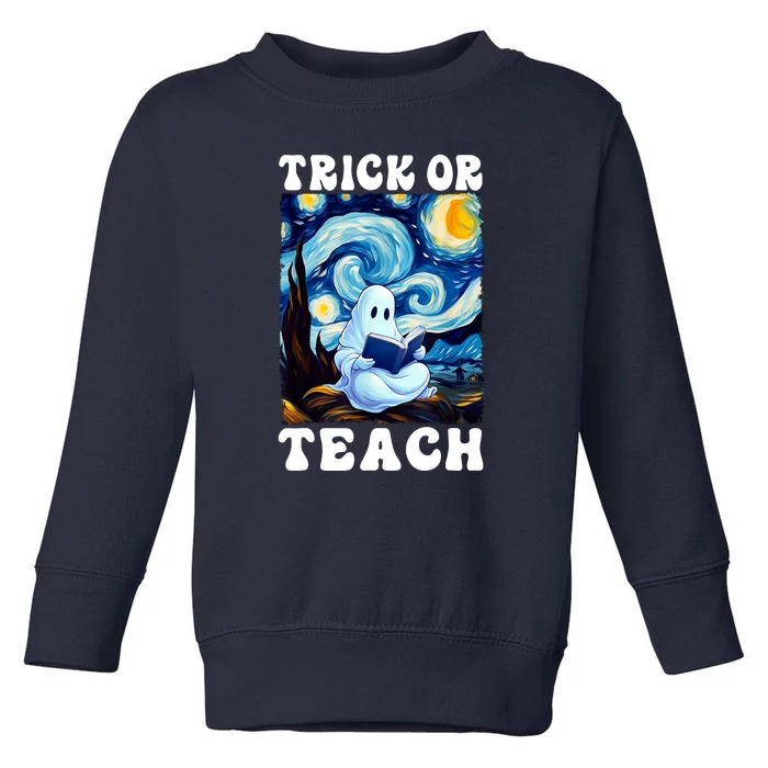 Trick Or Teach Cute Ghost Reading Book Teacher Halloween Gift Toddler Sweatshirt