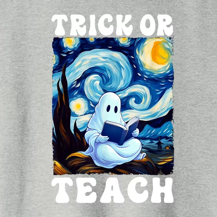 Trick Or Teach Cute Ghost Reading Book Teacher Halloween Gift Women's Crop Top Tee