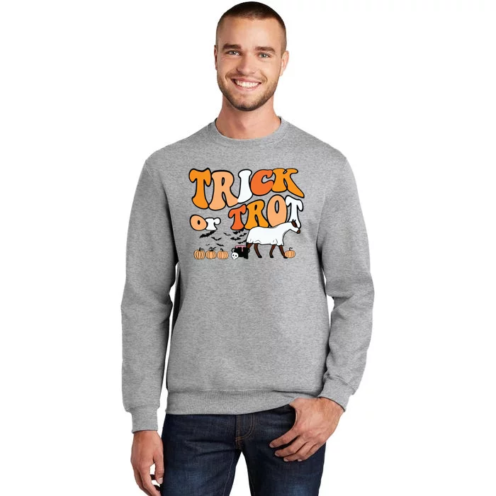 Trick Or Trot Horse Ghost Halloween Pumpkin Horseback Riding Tall Sweatshirt