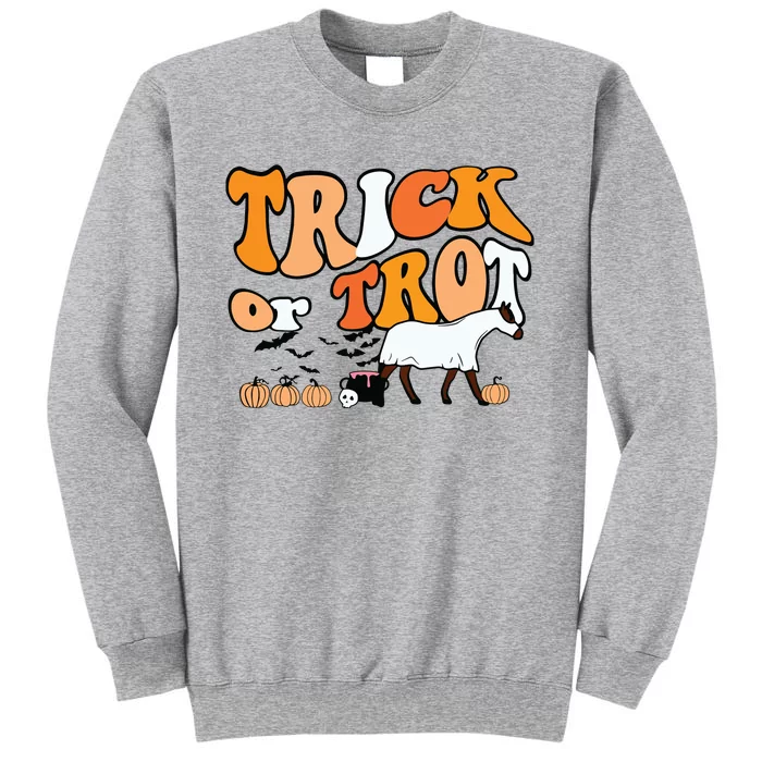 Trick Or Trot Horse Ghost Halloween Pumpkin Horseback Riding Tall Sweatshirt