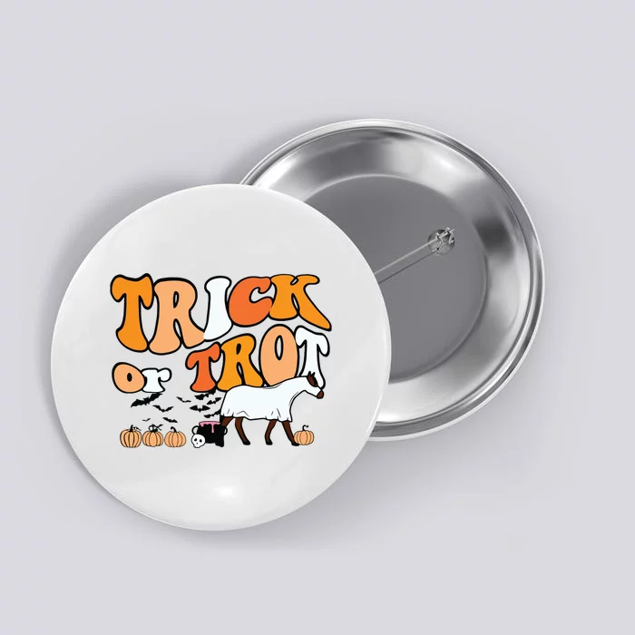 Trick Or Trot Horse Ghost Halloween Pumpkin Horseback Riding Button