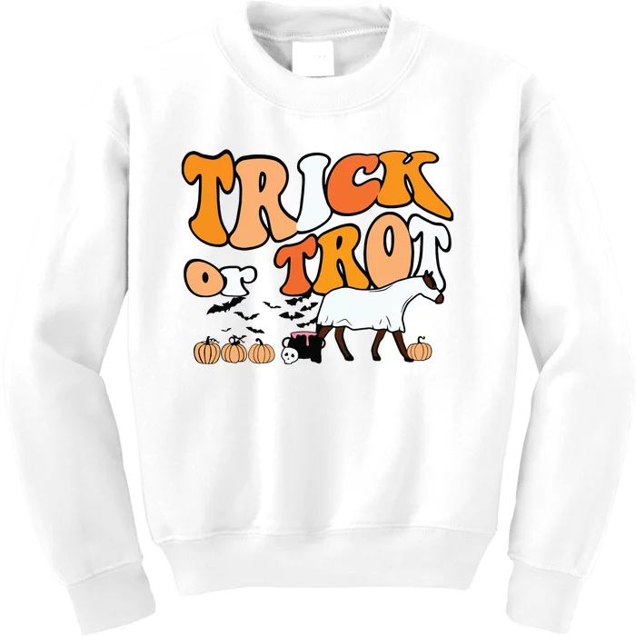 Trick Or Trot Horse Ghost Halloween Pumpkin Horseback Riding Kids Sweatshirt