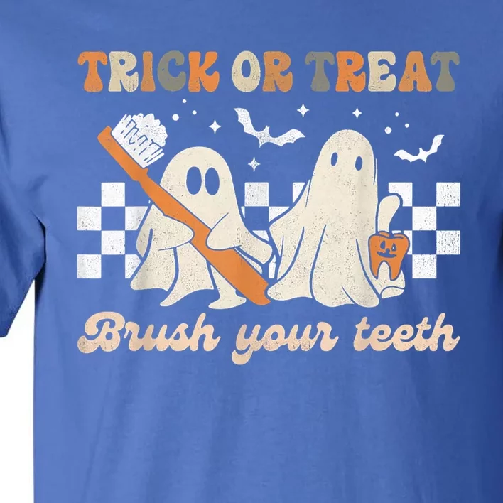 Trick Or Treat Brush Your Teeth Retro Halloween Dentist Gift Tall T-Shirt