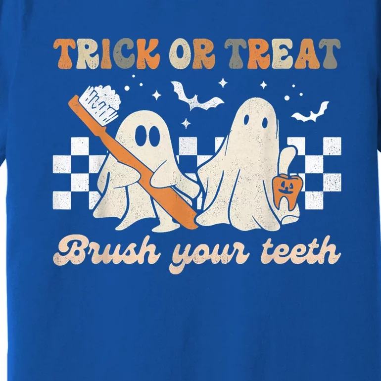 Trick Or Treat Brush Your Teeth Retro Halloween Dentist Gift Premium T-Shirt