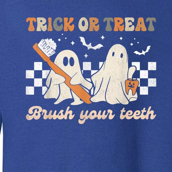 Trick Or Treat Brush Your Teeth Retro Halloween Dentist Gift Toddler Sweatshirt