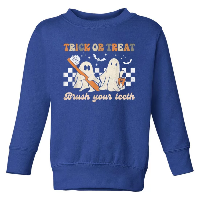 Trick Or Treat Brush Your Teeth Retro Halloween Dentist Gift Toddler Sweatshirt