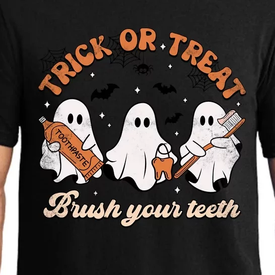 Trick Or Treat Brush Your Teeth Scary Groovy Halloween Gift Pajama Set