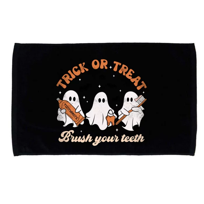 Trick Or Treat Brush Your Teeth Scary Groovy Halloween Gift Microfiber Hand Towel