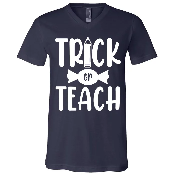 Trick Or Teach Halloween Teacher V-Neck T-Shirt