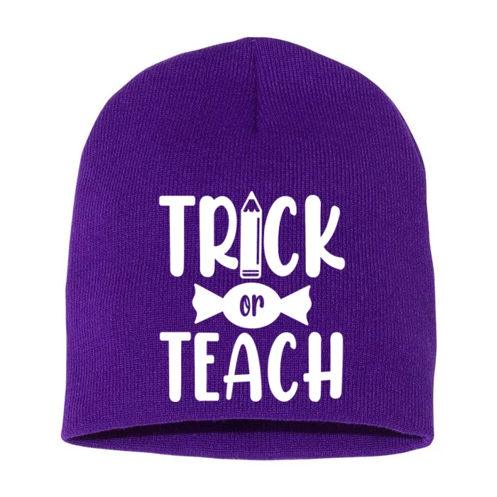 Trick Or Teach Halloween Teacher Short Acrylic Beanie