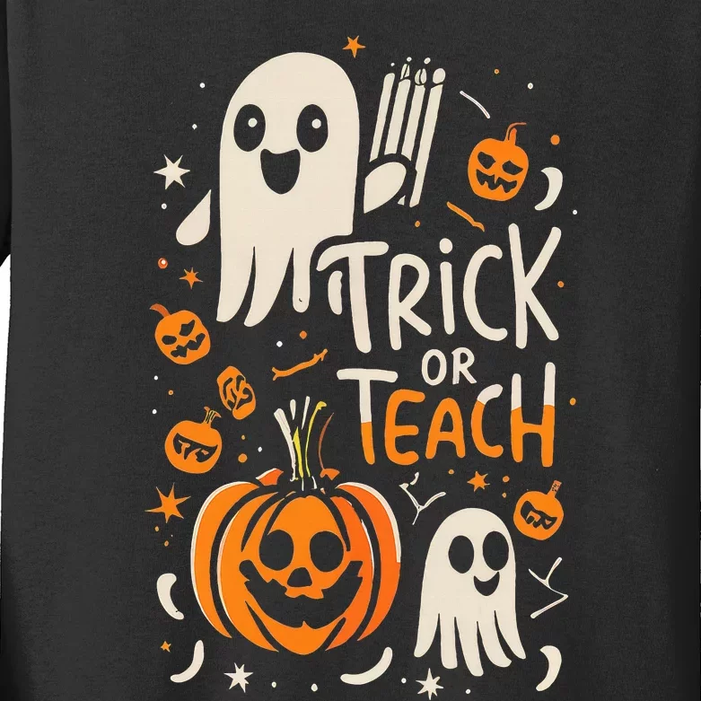 Trick Or Teach Halloween Teacher Kids Long Sleeve Shirt