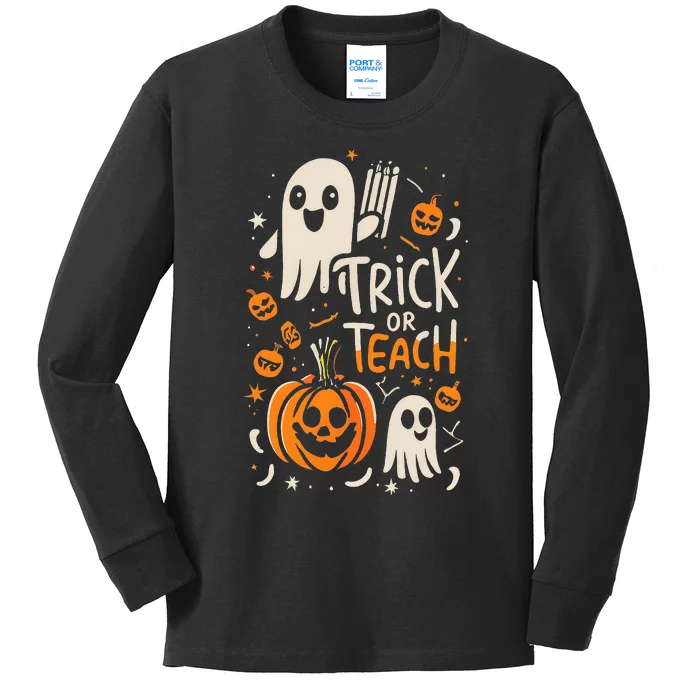 Trick Or Teach Halloween Teacher Kids Long Sleeve Shirt