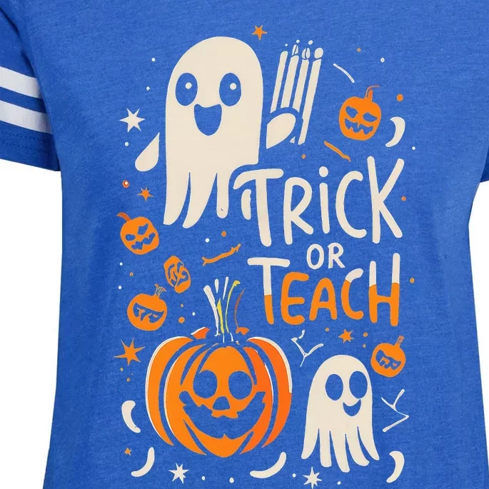 Trick Or Teach Halloween Teacher Enza Ladies Jersey Football T-Shirt