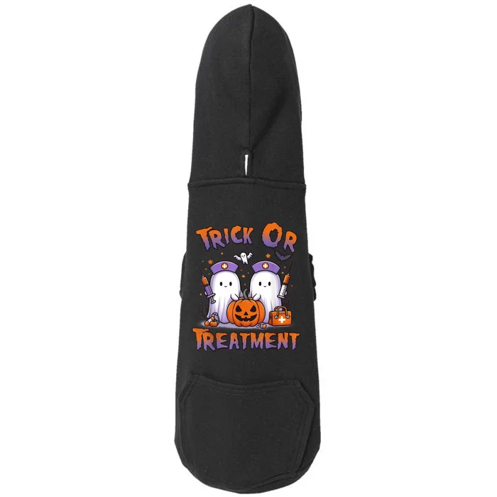 Trick Or Treatment Cute Ghost Paramedic Halloween Nurse Doggie 3-End Fleece Hoodie