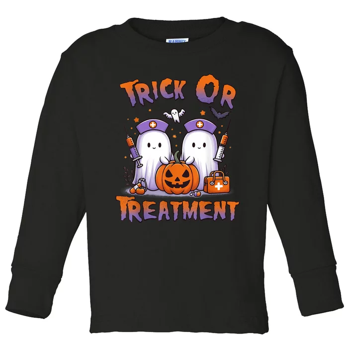 Trick Or Treatment Cute Ghost Paramedic Halloween Nurse Toddler Long Sleeve Shirt