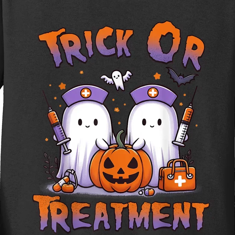 Trick Or Treatment Cute Ghost Paramedic Halloween Nurse Kids Long Sleeve Shirt