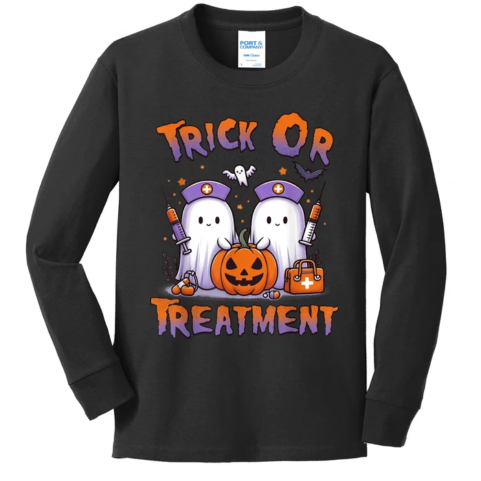 Trick Or Treatment Cute Ghost Paramedic Halloween Nurse Kids Long Sleeve Shirt