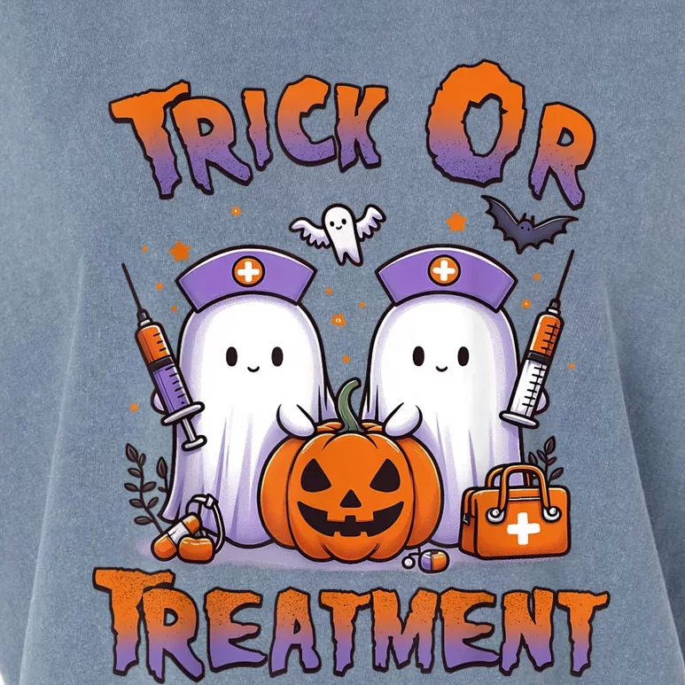 Trick Or Treatment Cute Ghost Paramedic Halloween Nurse Garment-Dyed Women's Muscle Tee