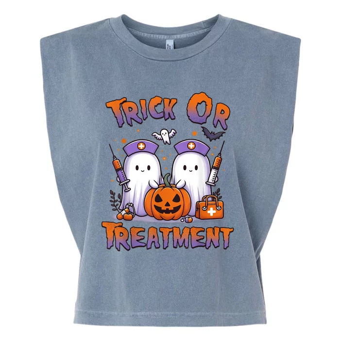 Trick Or Treatment Cute Ghost Paramedic Halloween Nurse Garment-Dyed Women's Muscle Tee