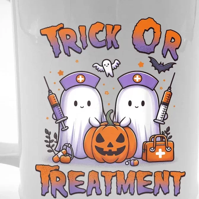 Trick Or Treatment Cute Ghost Paramedic Halloween Nurse Front & Back Beer Stein