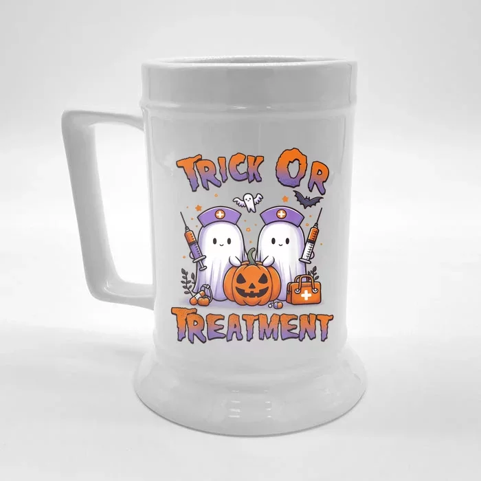 Trick Or Treatment Cute Ghost Paramedic Halloween Nurse Front & Back Beer Stein