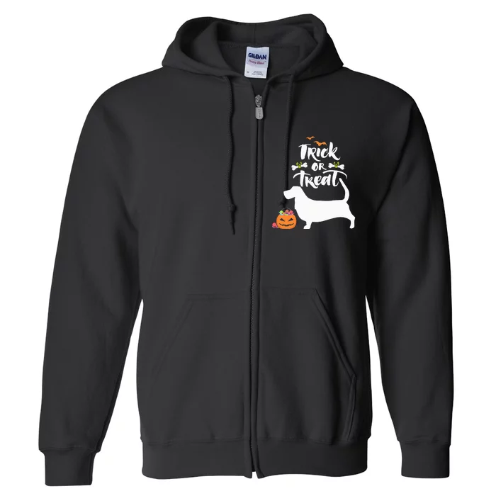 Trick Or Treat Basset Hound Dog Halloween Costume Full Zip Hoodie