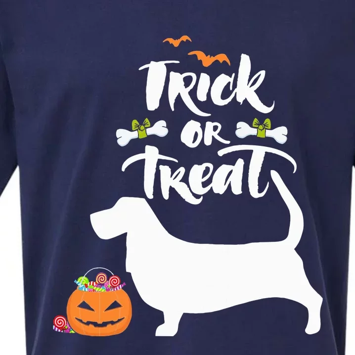 Trick Or Treat Basset Hound Dog Halloween Costume Sueded Cloud Jersey T-Shirt