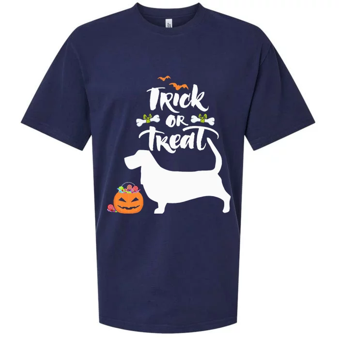 Trick Or Treat Basset Hound Dog Halloween Costume Sueded Cloud Jersey T-Shirt