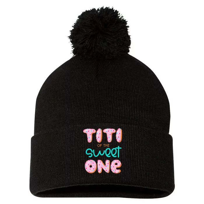 Titi of The Sweet One First Birthday Matching Family Donut Pom Pom 12in Knit Beanie