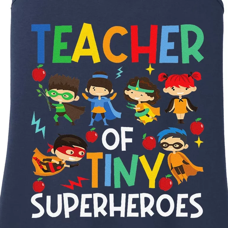 Teacher Of Tiny Superheroes Funny Teach 100th Day Of School Ladies Essential Tank