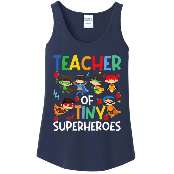 Teacher Of Tiny Superheroes Funny Teach 100th Day Of School Ladies Essential Tank