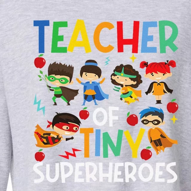 Teacher Of Tiny Superheroes Funny Teach 100th Day Of School Cropped Pullover Crew