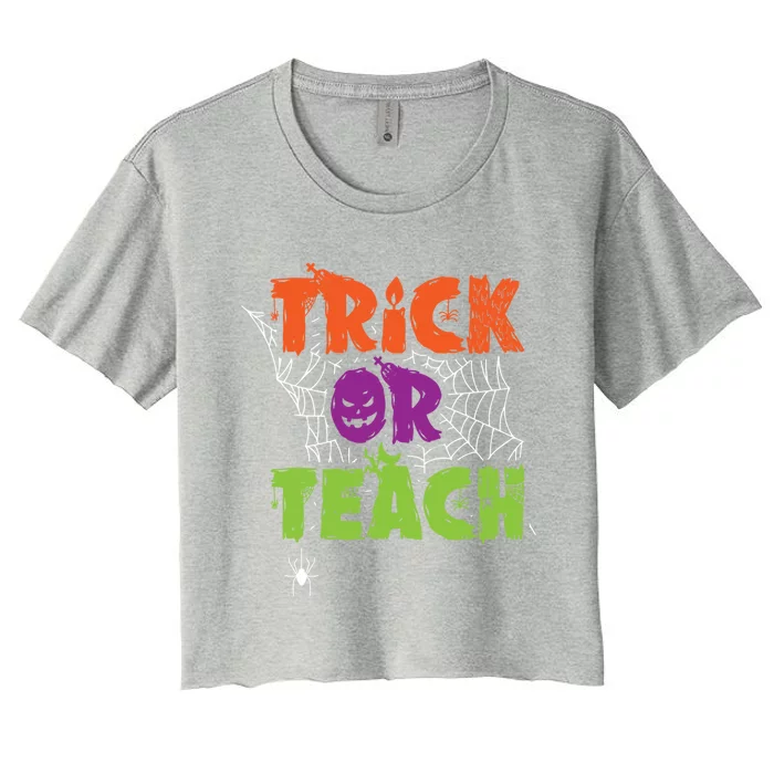 Trick Or Teach Lazy Halloween Costume Funny Teacher Pun Funny Gift Women's Crop Top Tee