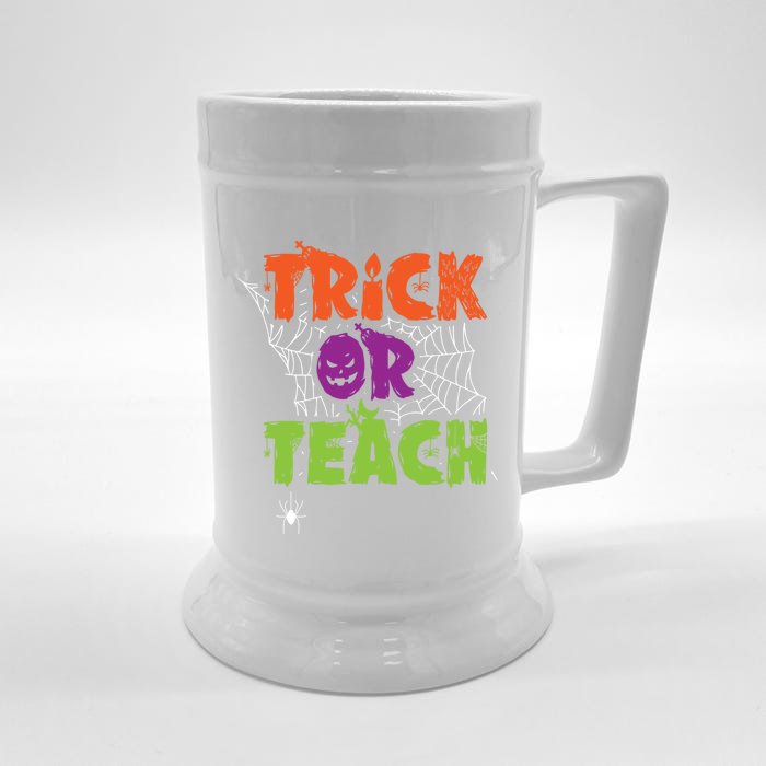 Trick Or Teach Lazy Halloween Costume Funny Teacher Pun Funny Gift Front & Back Beer Stein