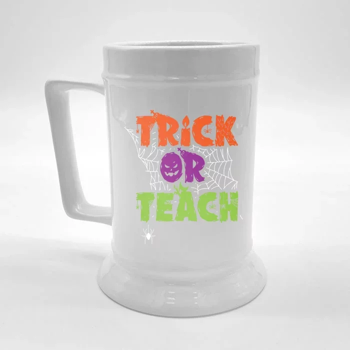 Trick Or Teach Lazy Halloween Costume Funny Teacher Pun Funny Gift Front & Back Beer Stein