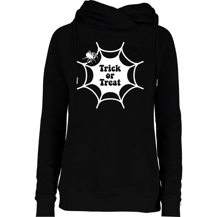 Trick Or Treat Spider Web Halloween Womens Funnel Neck Pullover Hood