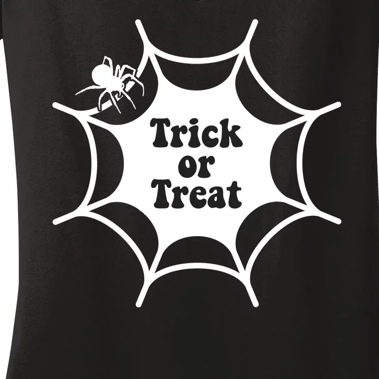 Trick Or Treat Spider Web Halloween Women's V-Neck T-Shirt