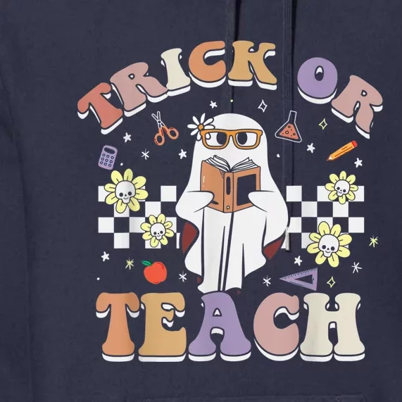 Trick or Teach Floral Groovy Halloween Teacher Retro Ghost Premium Hoodie