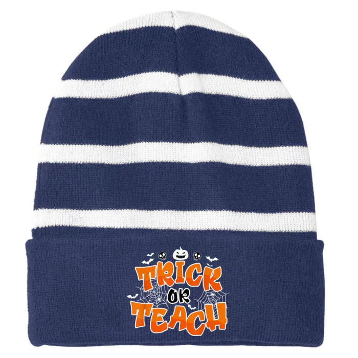 Trick Or Teach Funny Teacher Halloween Costume Striped Beanie with Solid Band