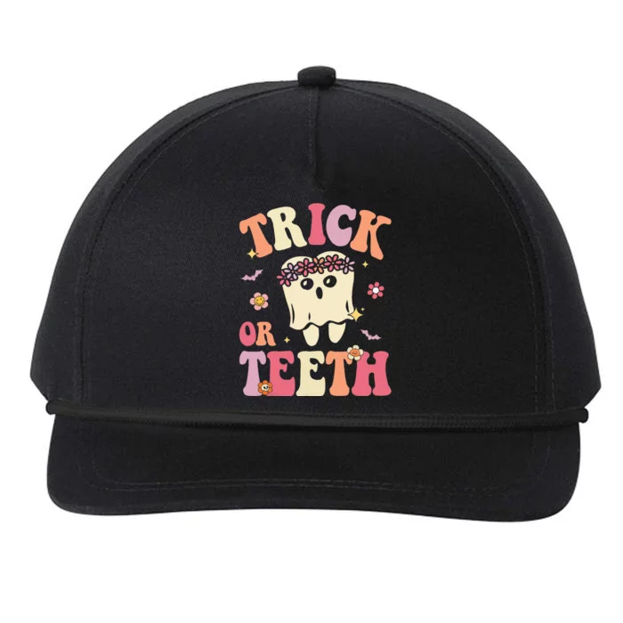 Trick Or Teeth Ghost Groovy Dental Halloween Treat Dentist Snapback Five-Panel Rope Hat