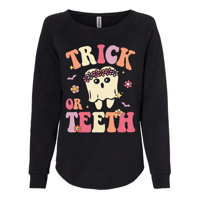 Trick Or Teeth Ghost Groovy Dental Halloween Treat Dentist Womens California Wash Sweatshirt