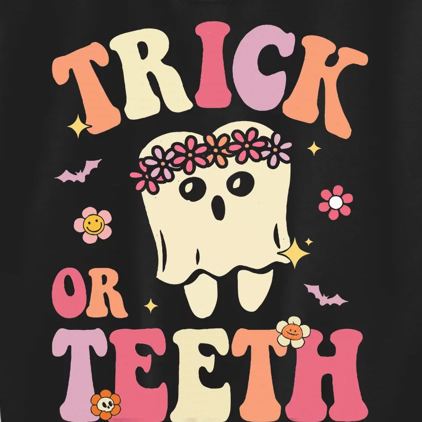 Trick Or Teeth Ghost Groovy Dental Halloween Treat Dentist Kids Sweatshirt