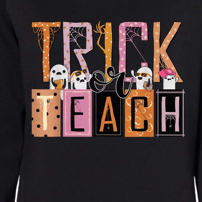 Trick or Teach Floral Groovy Halloween Teacher Retro Ghost Womens California Wash Sweatshirt